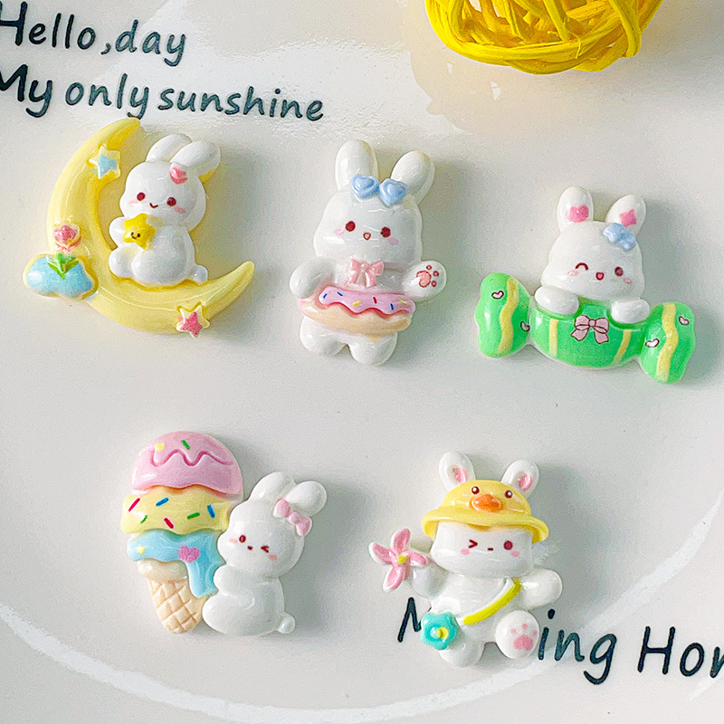 Nueva historieta brillante Luna conejo resina Accesorios helado DIY crema pegamento etiqueta engomada del refrigerador horquilla al por mayor