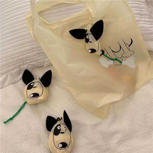 ins style simple cartoon puppy foldable shopping bag portable large capacity environmentally friendly bag handbag