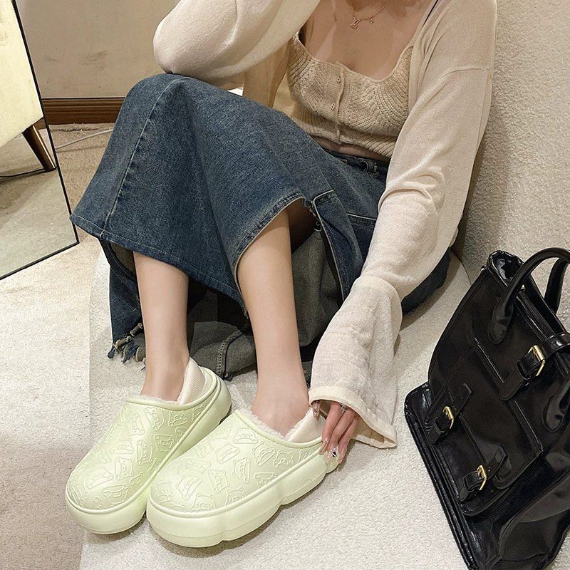 Winter cute footwear for beloved for leisure, keep warm demi-season non-slip slippers platform