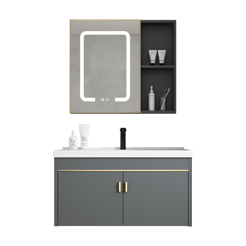 Cuarto de baño lavabo gabinete combinación de aluminio espacio pequeño apartamento gabinete de baño integrado lavabo de cerámica mesa de lavado en casa