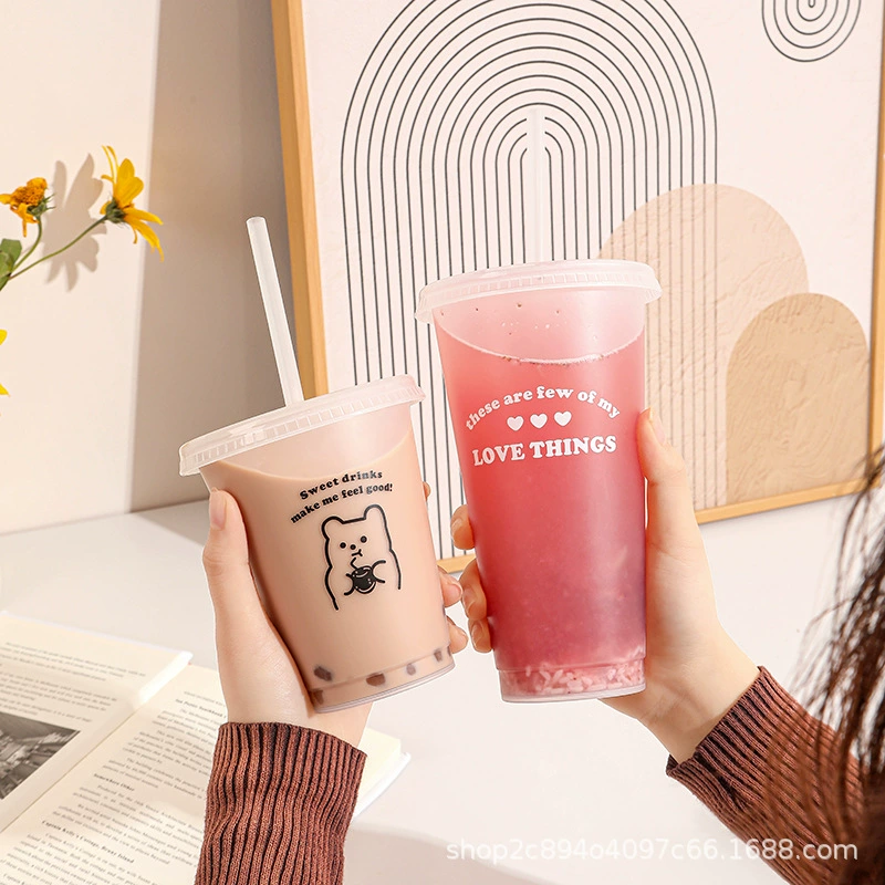 Летнее сердце девушки пластиковая чашка для всасывания большой емкости портативная домашняя туристическая чашка для чая с молоком чашка с холодным напитком чашка