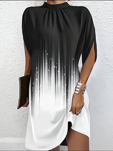 2024 Amazon Summer Cross-border Women's Fashion Trend Floral Round Neck Loose Batwing Sleeve Dress