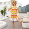 new pattern Foreign trade Europe and America Long sleeve Bikini knitting tassels Sandy beach Smock Crochet sexy Hollow Knit dress