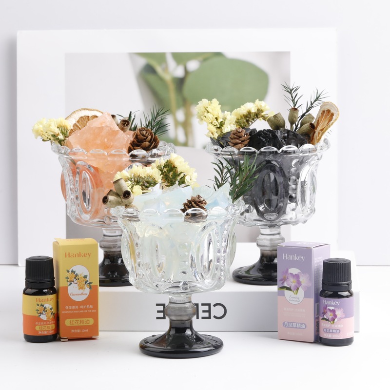 Ins-style glass bowl diffuser stone finished product set, complete set of mineral stones + essential oils and dried flowers, direct from the manufacturer