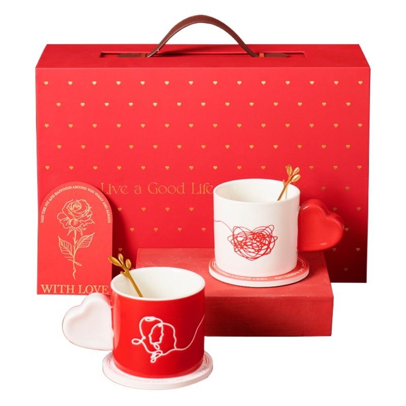 Slowly meet couple ceramic water cup gift box suit high-looking mug wedding ceremony gift