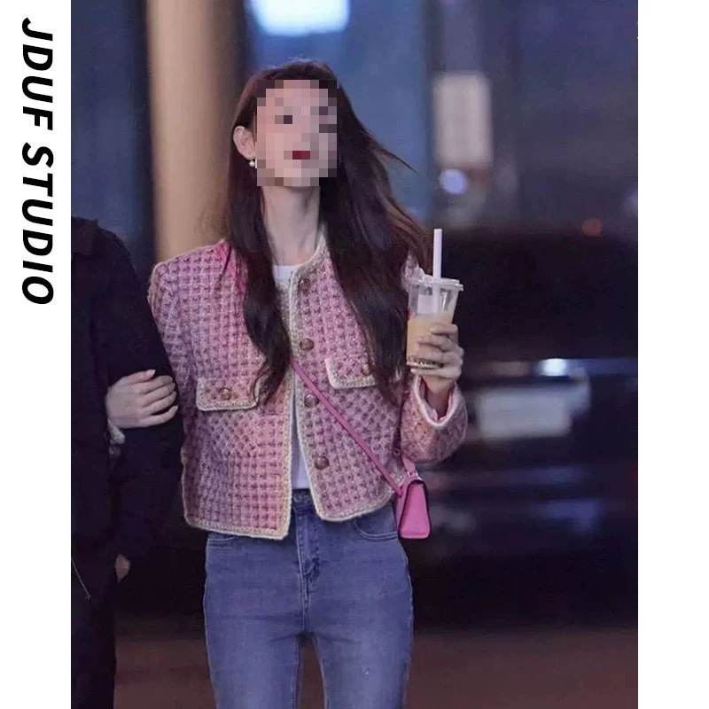 High-End Custom Version ~ Chen Yao's Same Style Pink Chanel-Style Jacket New French Socialite Tweed Top