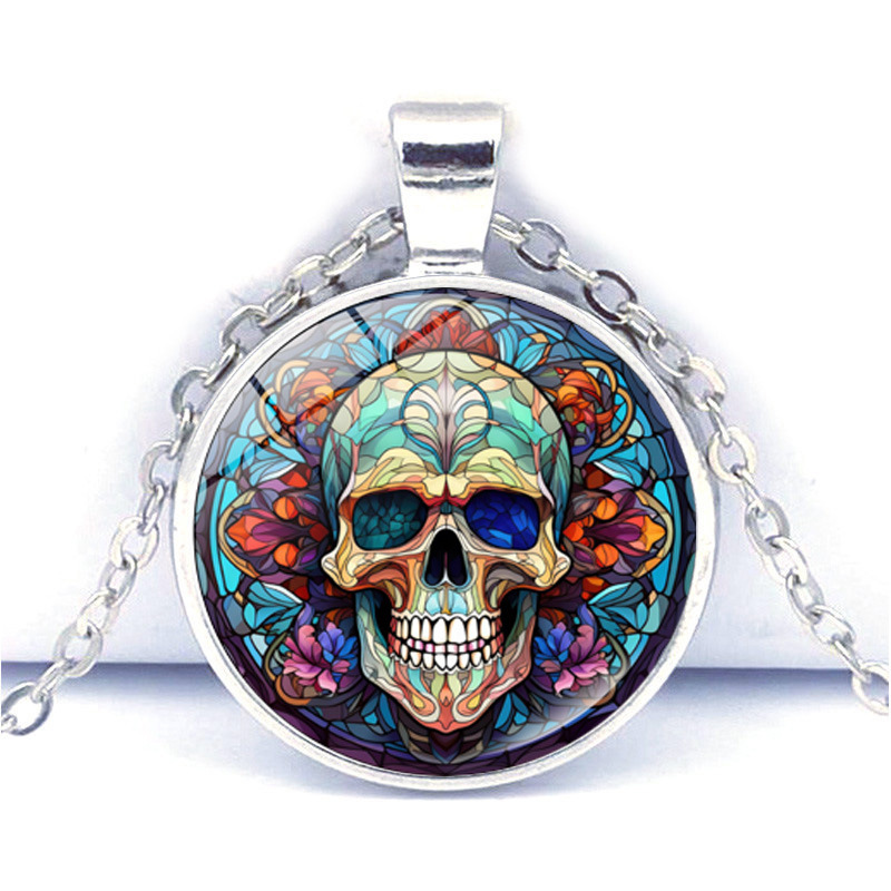 Collier pendentif château crâne d'halloween pour homme et femme_voghion.com