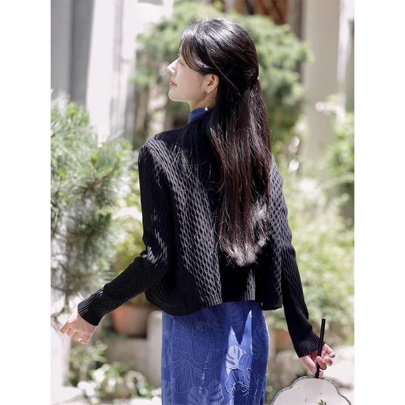 Retro fresco 2024 flor de cadena de verano fino hueco literario estilo perezoso cárdigan con chal exterior cheongsam