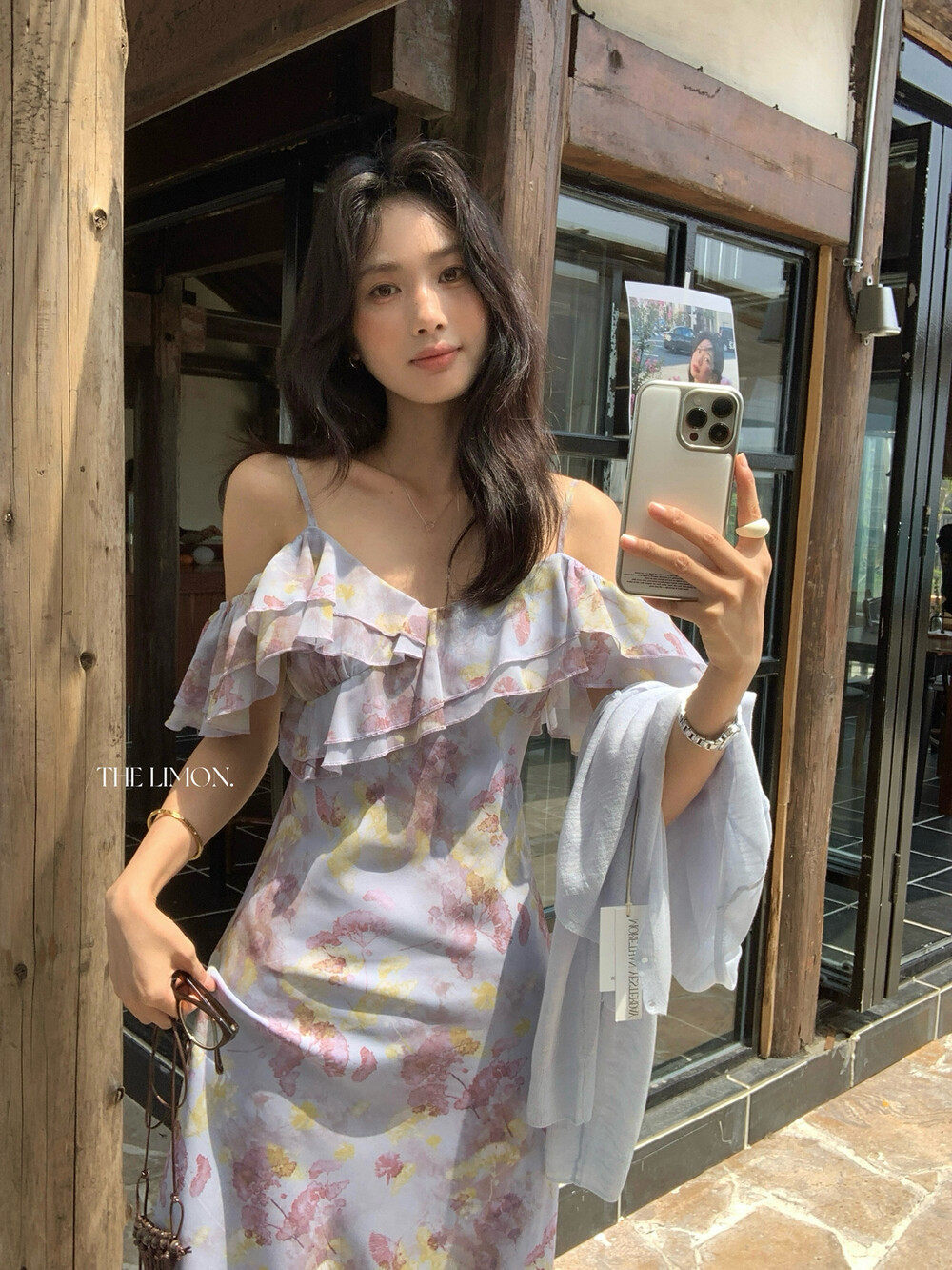 Đầm maxi nữ thắt eo cổ yếm họa tiết hoa nhí phong cách Pháp — màu tím chi tiết 28