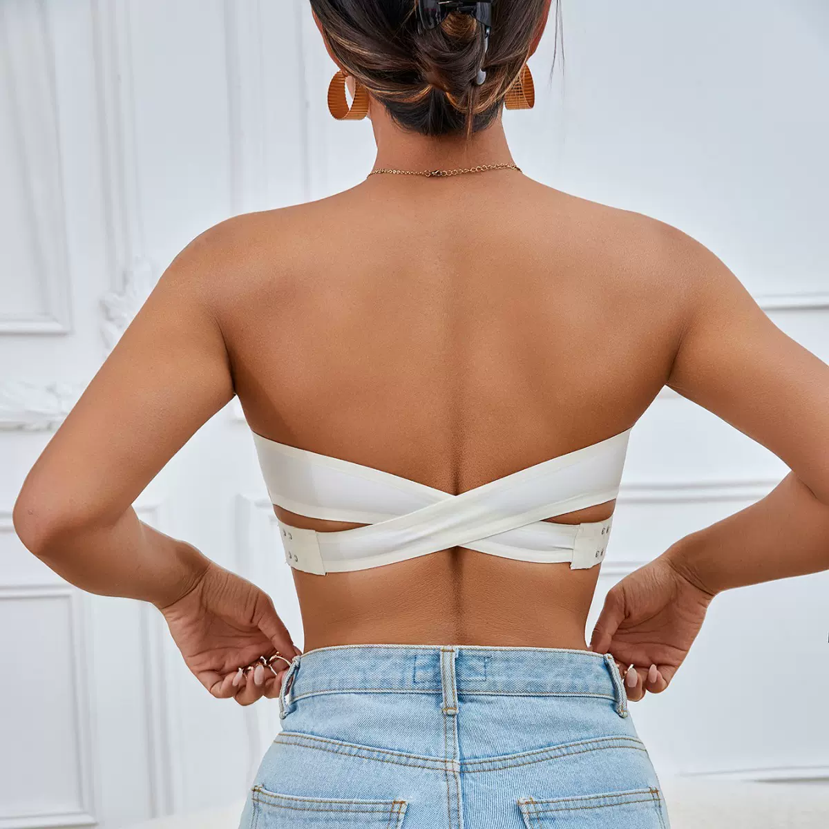 欧美亚马逊 Temu Shein 同款跨境爆款无肩带文胸交叉侧扣内衣女式