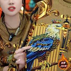 【源头厂家】280克加厚德绒打底衫欧货时尚老鹰图案男士印花T恤