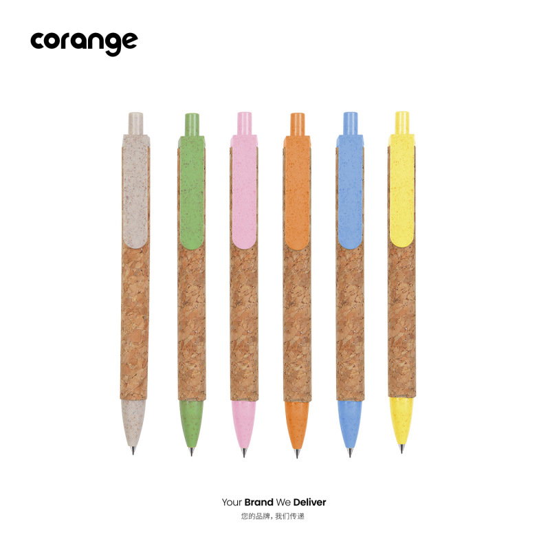 Corangeクリエイティブコルク麦わら環境保護中性ペン印刷ロゴ広告ビジネスオフィスギフトペン|undefined