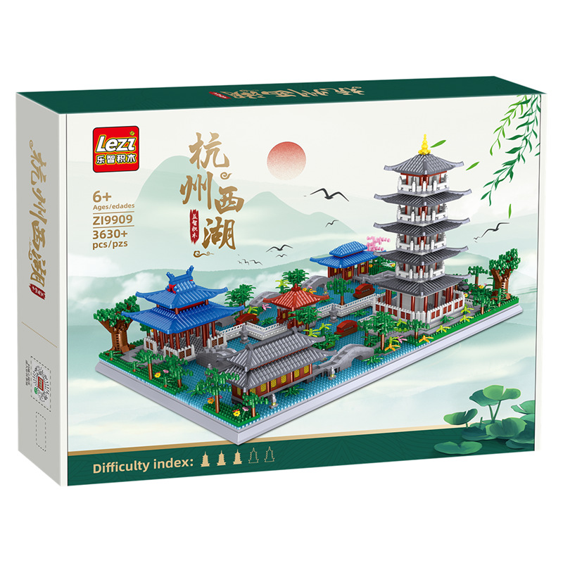 Lezhi 9909 Hangzhou West Lake modelo de construcción de estilo chino micro diamante bloques de construcción de partículas de alta dificultad nacional moda juguetes ensamblados