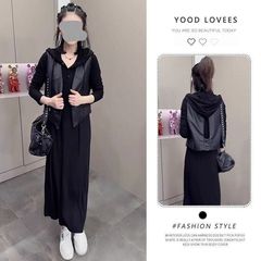 时尚套装女2025秋季新款百搭马甲连帽卫衣裙休闲减龄显瘦两件套