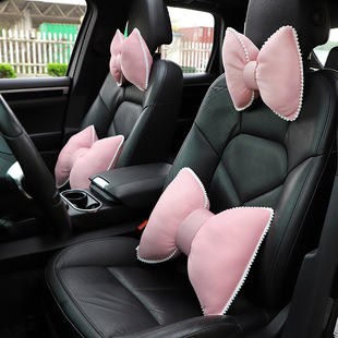 Car headrest neck pillow bow Ice Silk car seat breathable comfortable pillow car interior products women