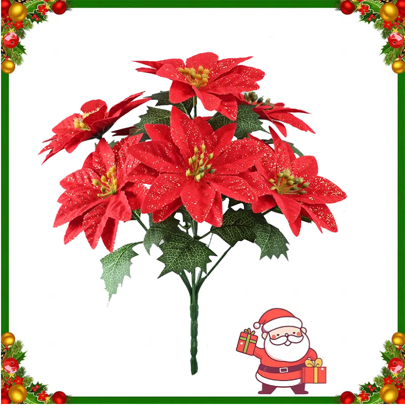 Fabricantes directamente pagar 7 flores de Navidad disparar props decoración del hogar simulación de una pinza de Navidad mano mano mano transfronteriza