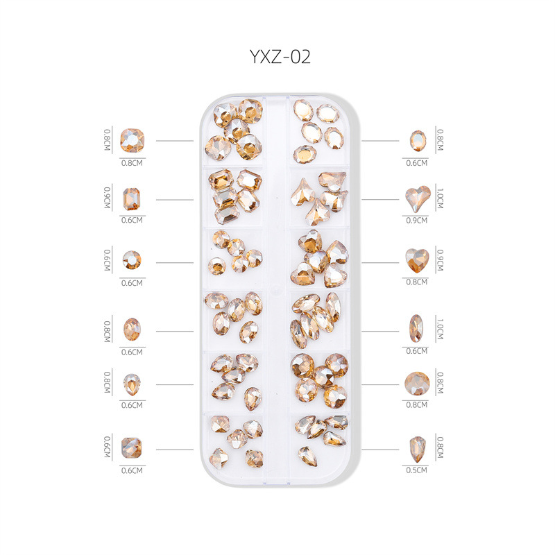 Celebridad de Internet nuevo arte de uñas Joyería de diamantes en forma especial punta inferior color blanco AB champán oro mezclado K9 arte de uñas diamante joyería de uñas