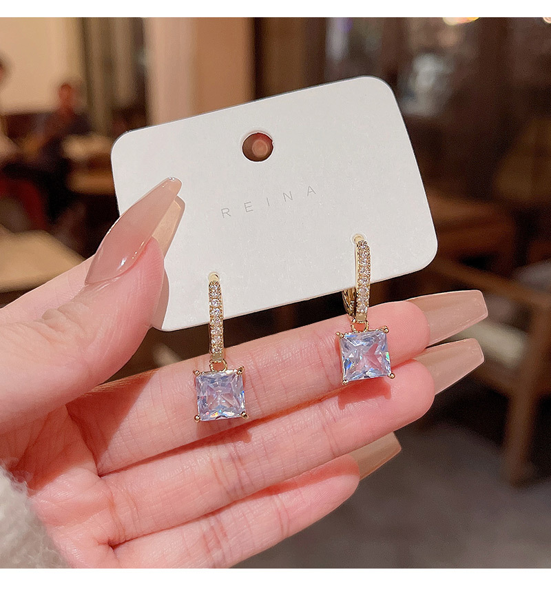Simple Style Square Copper Plating Inlay Zircon Drop Earrings 1 Pair