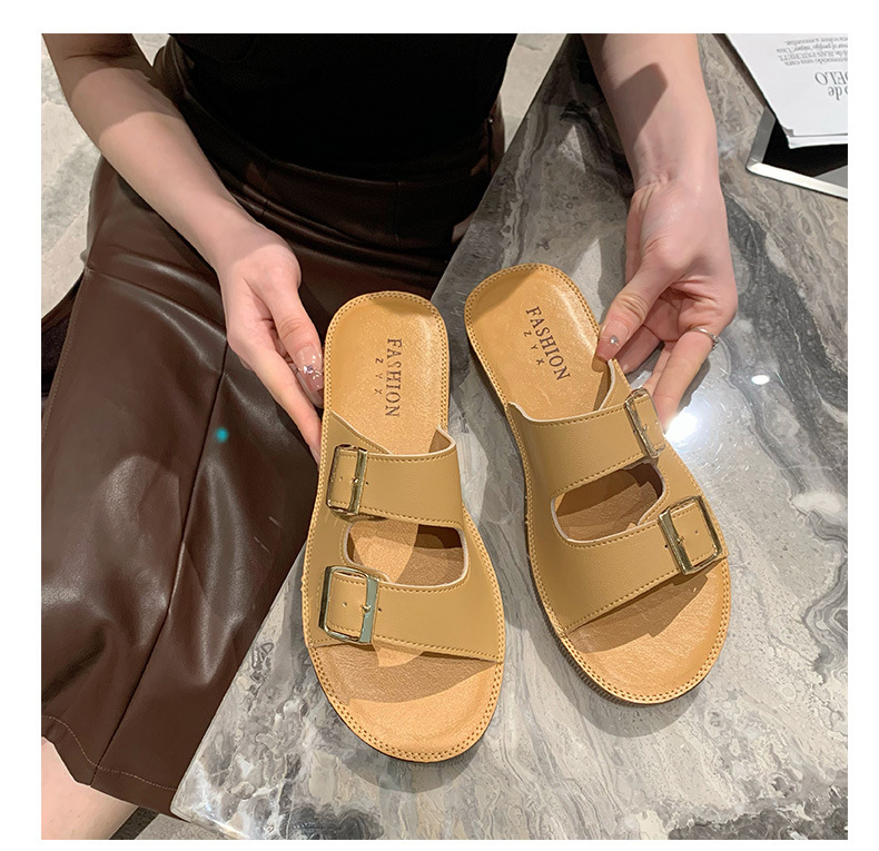 Echt leer Oxford-slippers met zachte zolen Dames zomer bovenkleding 2023 nieuwe all-match strandsandalen met riemgesp_voghion.com