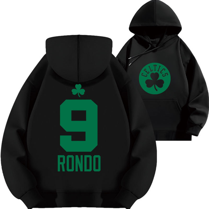 Rondo No. 9 Celtics Printed Hooded Sweatshirt Top Basketball Loose Autumn and Winter Velvet Thickeneded Clothes Rondo No. 9 Celtics Printed Hooded Sweatshirt Top Basketball Loose Autumn and Winter Velvet Thickeneded Clothes