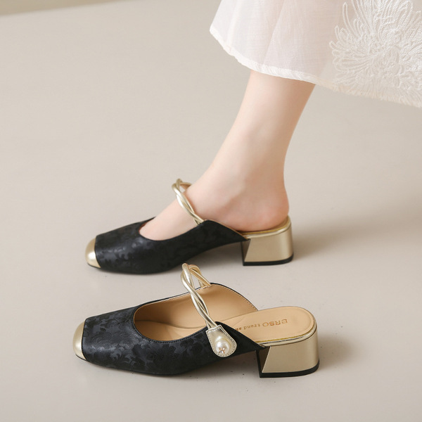 Retro ethnic women's slippers heels