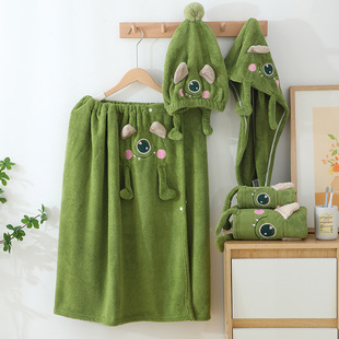 Green-eyed Monster Cartoon Bath Dress Coral Fleece Cute High-face Value Dry Hair Cap Girl Big-eyed Bath Towel Dry Hair Towel