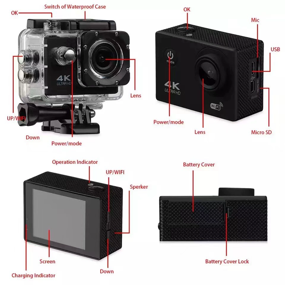 Кросс-брендовый ходовой 4K спортивный видеокамера для активного отдыха, ездовые велосипеды, восхождение, серфинг, Wi-Fi спорт камера оптом