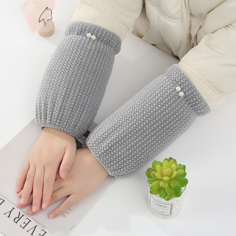毛绒短款羽绒服袖套女款冬季加厚保暖手袖百搭珍珠套袖棉衣护袖头|undefined