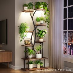 錬鉄製 8 層金属木製植物スタンド屋内高ディスプレイ植物スタンドリビングルームバルコニーコーナー花スタンド