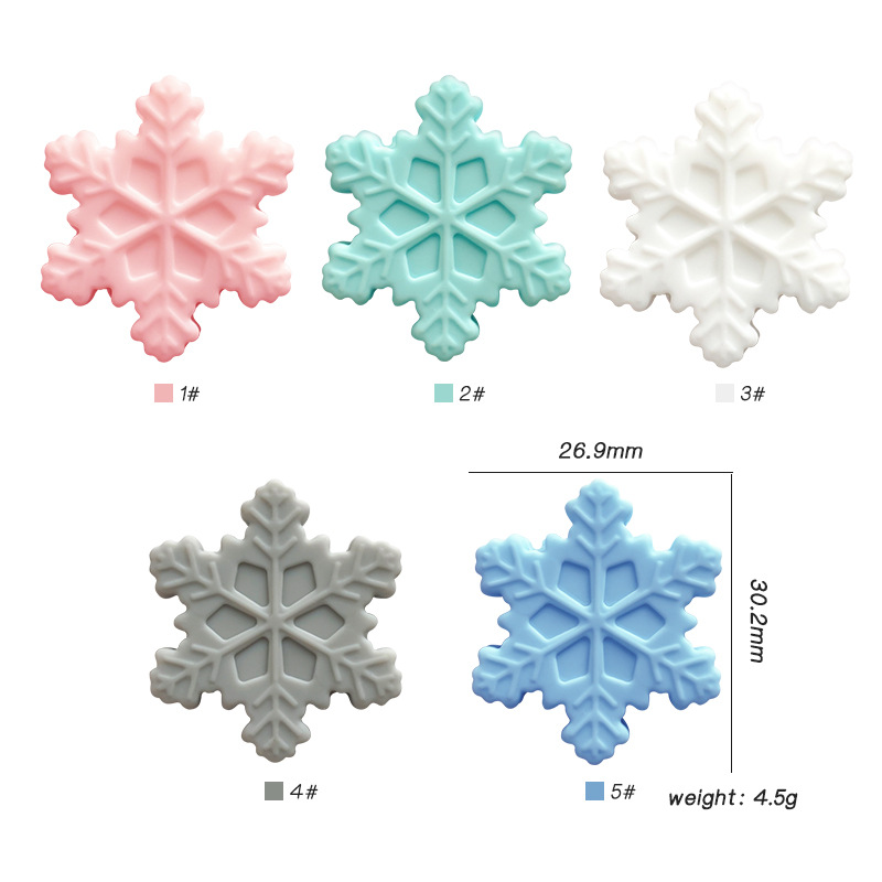 2023 New Food-Grade Silicone Snowflake Bead Stringing Chew Toys Soothing Chain Baby Cute Cartoon Silicone Beads