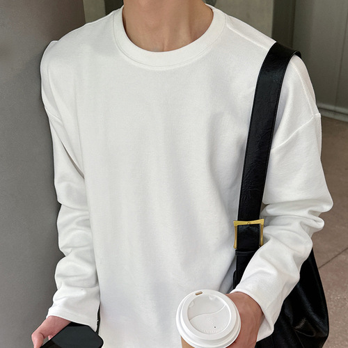 Korean-style Korean autumn and winter solid color pure version inner layer base shirt for men and women round neck comfortable warm long-sleeved loose T-shirt