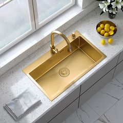 ナノ304ステンレス水槽の金色の台所の洗面器の下の洗面器の大きい単槽は手作業の小さい皿洗い池を厚くします。