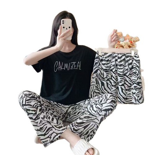 Factory imitated cotton summer short-sleeved pajama set cartoon pajamas for girls short-sleeved shorts three-piece set home clothes