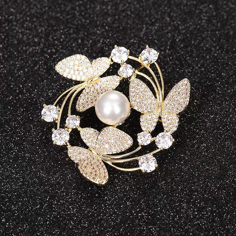 2023 Nueva Perla micro-con incrustaciones broche ZIRCON corsage pin moda todo fósforo de la bufanda de seda hebilla anti-exposición ramillete