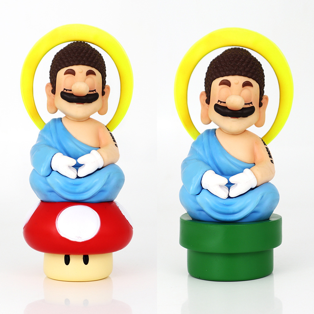 Super Mary dibujos animados hechos a mano Buda Mario decoración de escritorio