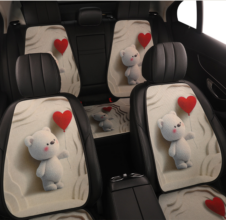 New Cartoon Car Seat Cushion, Cute Cushion, Universal Seat Cushion for Five Seats in All Seasons, Breathable and Stain-Resistant, Car Interior Decoration