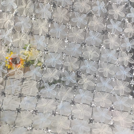 Mesh Stereo Plate with Flower Sequin Embroidered Fabric Wedding Dress Dress Lolita Children's Clothing Women's Sequin Fabric