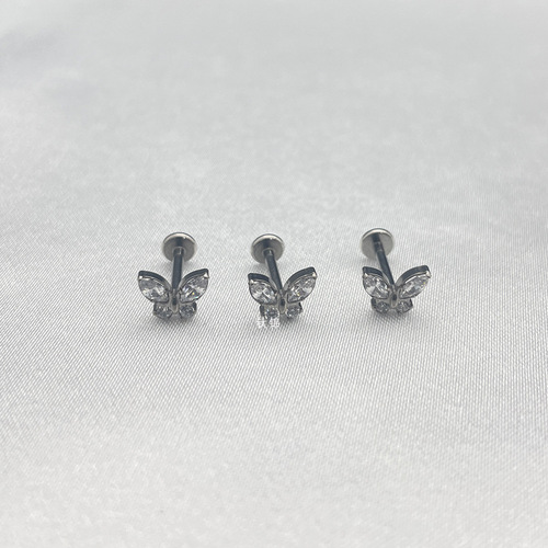 Titanium Brocade Piercing Jewelry F136 Titanium Alloy Zircon Butterfly Earrings Lip Nails 16G Temperament Ear Bone Nails Earrings Wholesale