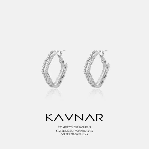 European and American Accessible Luxury Style Zircon Texture Geometric Earrings 925 Sterling Silver Needle Earrings Fashion Earrings for Women with High-End Sense