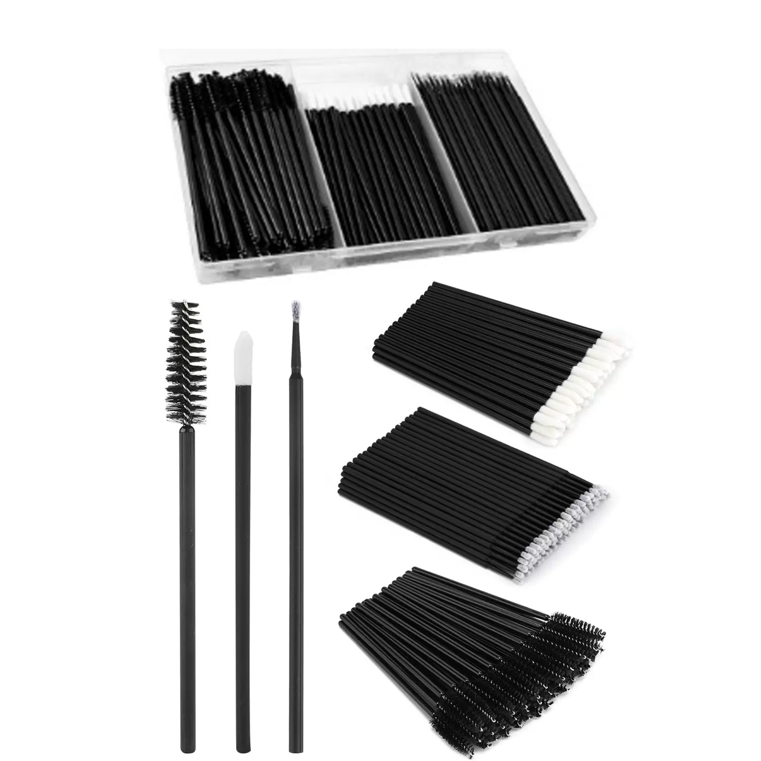 瑞祥汇三格唇睫毛刷眼线微型刷套装植绒遮瑕美妆工具美妆工具套装