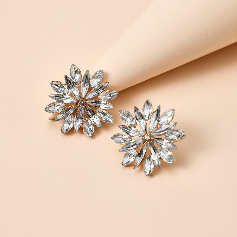 Romantic Inlaid Diamond Geometric Flower Full Diamond Earrings display picture 5