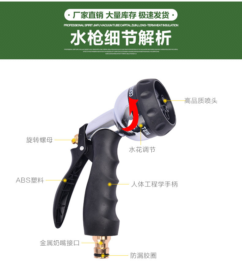 Cross-Border Metal Eight-Function Water Gun for Car Washing, High-Pressure Water Gun with Fan-Shaped Water Spray, Powerful Water Jet, Suitable for Home Car Washing