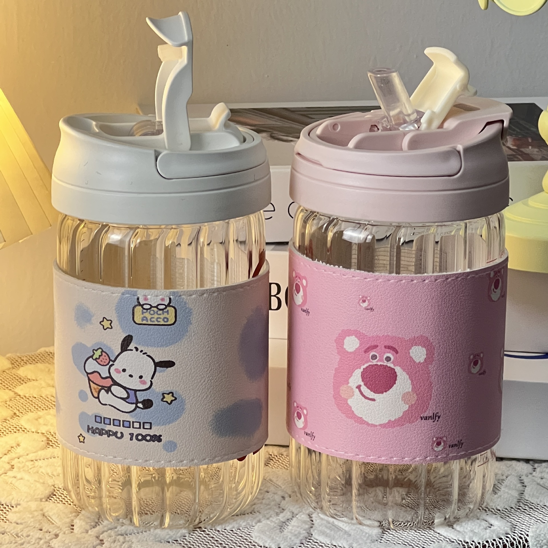 少女心玻璃杯ins高顏值防暴吸管水杯簡約小眾學生便攜可愛兒童杯