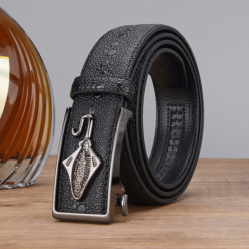 Cinturón Piper con patrón de perlas para hombre, hebilla automática, ropa interior, cinturón de cuero de vaca, cinturón de pantalón elegante Simple de negocios, nuevo producto_voghion.com