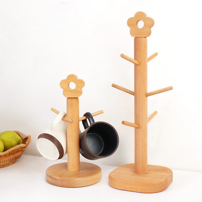 Japanese kitchen beech flower cup holder home wooden upside down mug hanger key jewelry storage rack