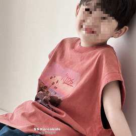 童装男童夏装2025新款纯棉无袖T恤洋气儿童背心中大童上衣女童