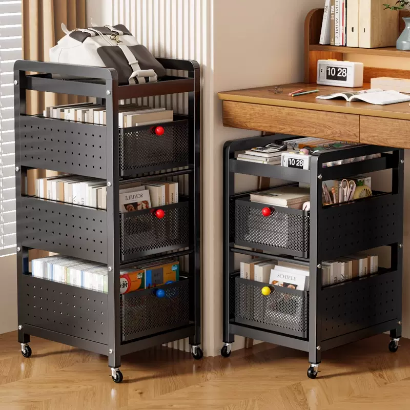 书包置物架家用碳钢可移动小推车桌下书本收纳架儿童放书包神器