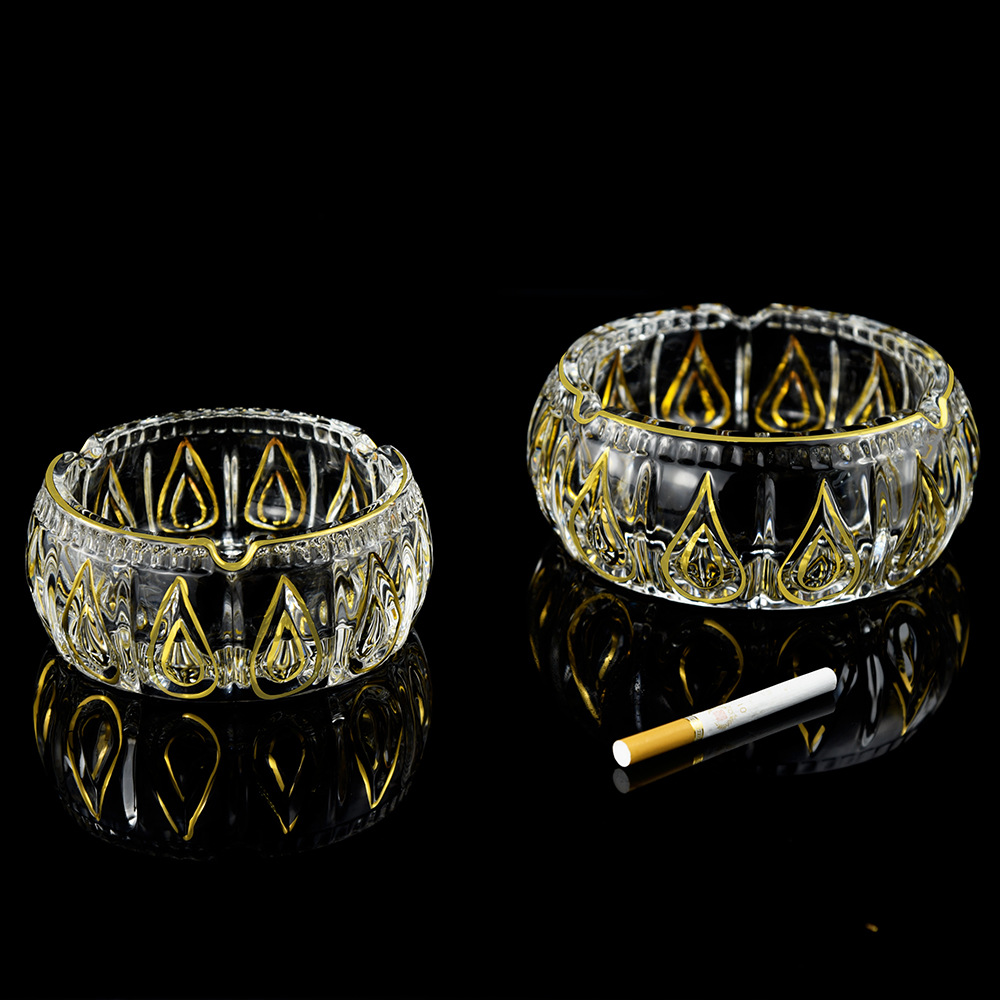 欧式轻奢水晶玻璃烟灰缸 古典创意描金水滴烟灰缸 家用个性烟灰缸