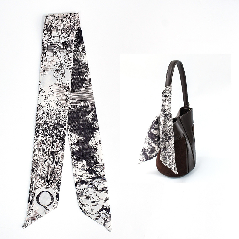Primavera y verano de moda casual bolsa de decoración bufandas flores de seda de alta calidad 24 letras largas tiras multipropósito