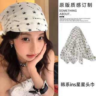 韩系ins星星印花头巾女夏季薄款防晒方巾街舞嘻哈发带音乐节头饰